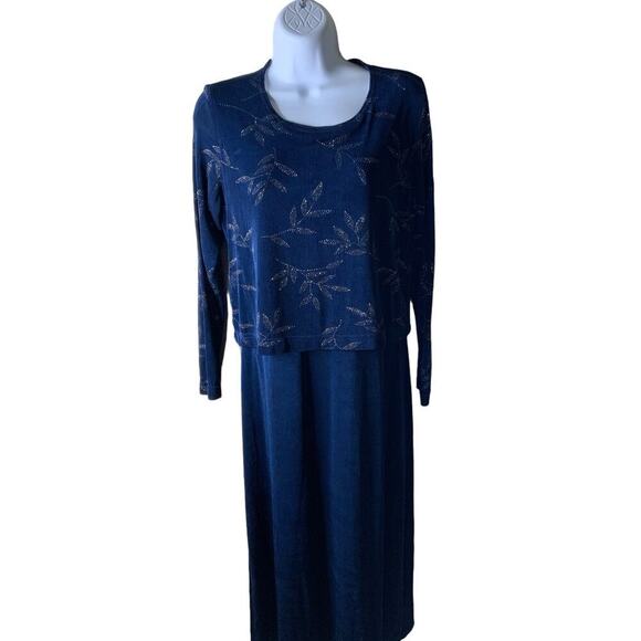 Rabbit Designs Maxi Dress Sparkle Floral Women Size 8 Petite Long Sleeve Printed - Picture 3 of 8